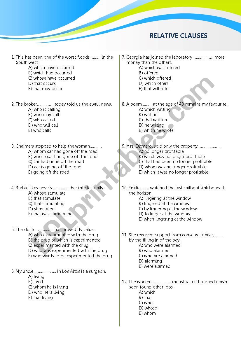 Relative Clauses worksheet