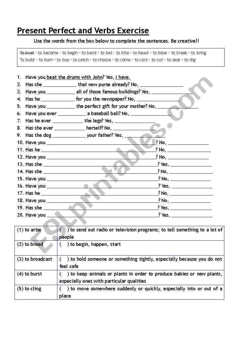 Present Perfect Exercise worksheet