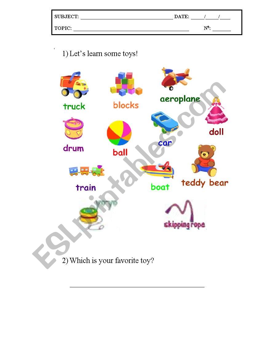 Toys worksheet