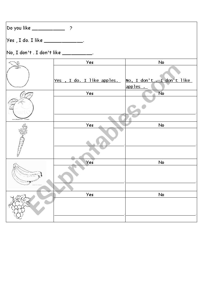 Do you like ... ?  worksheet