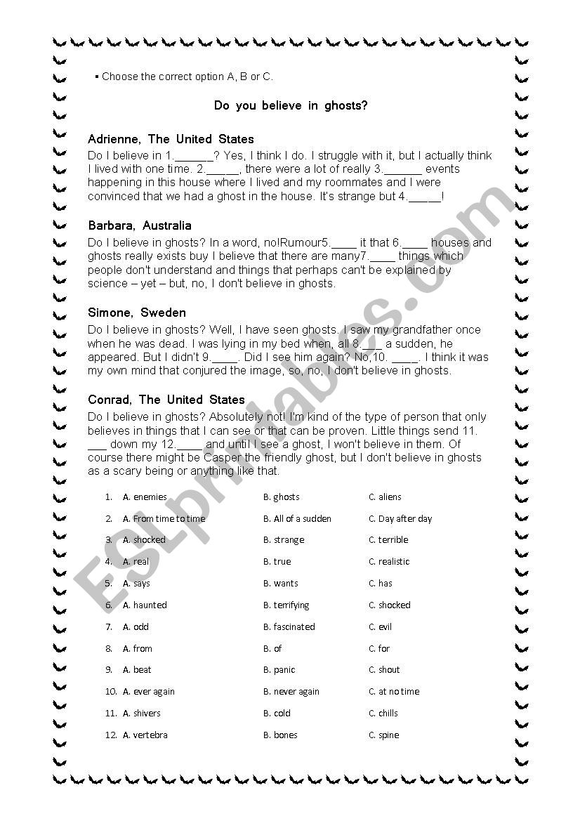 Do you believe in ghosts? Multiple Choice FCE 