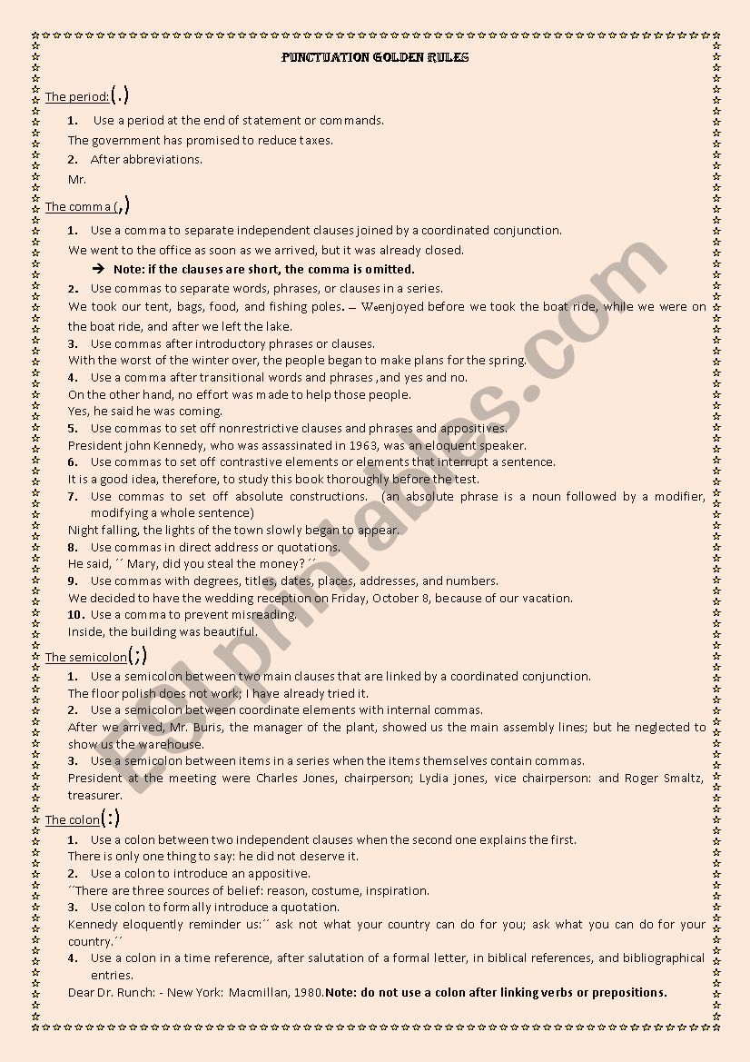 Punctuation worksheet