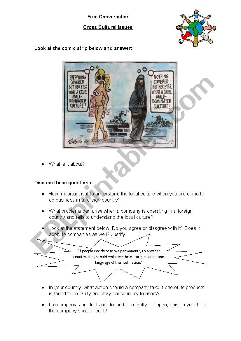 Cross Cultural Issues worksheet