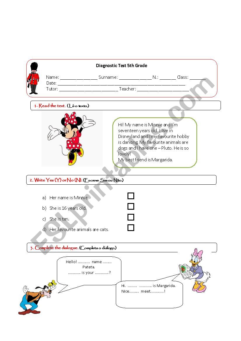 5th grade diagnostic test worksheet