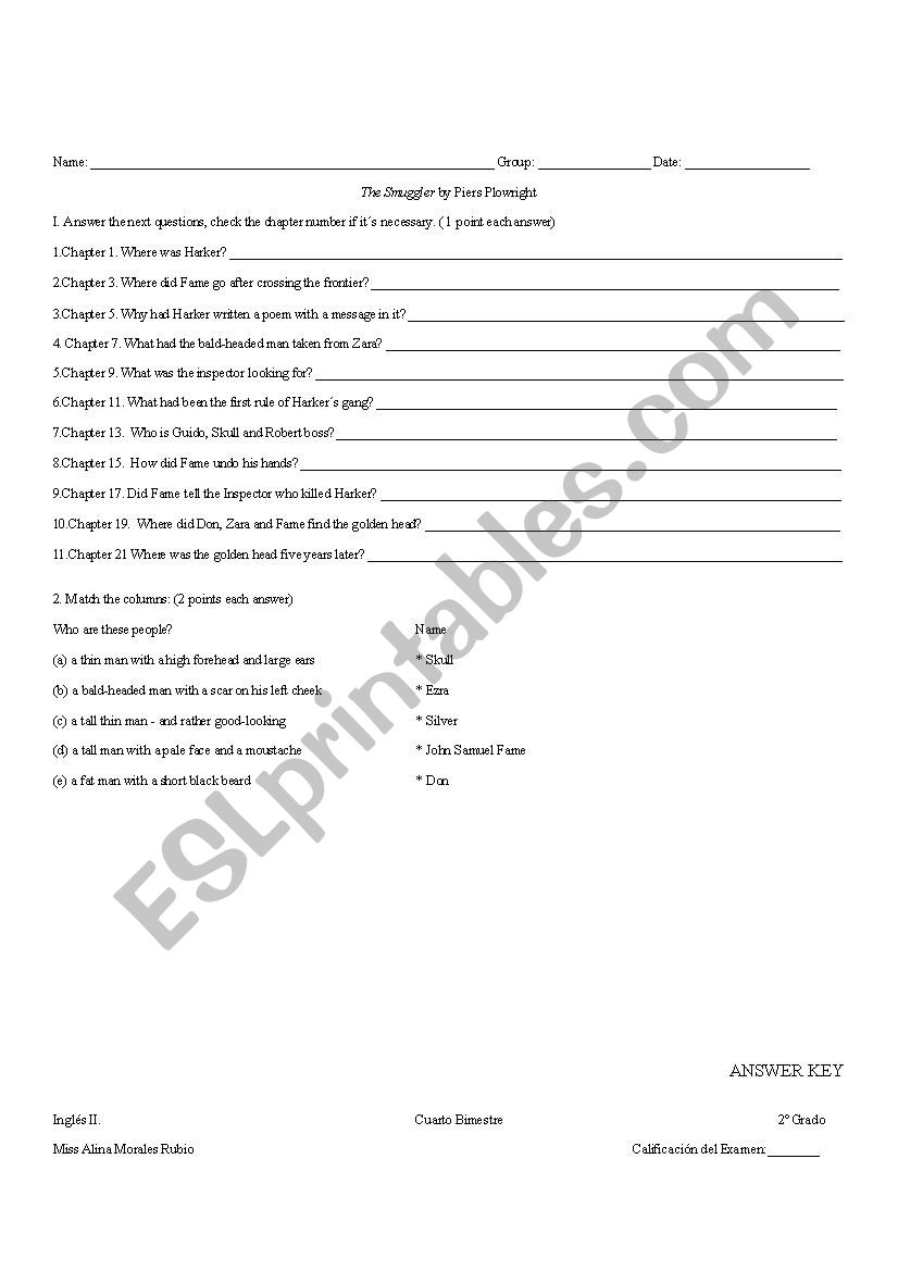 The Smuggler, Quiz, Readers  worksheet