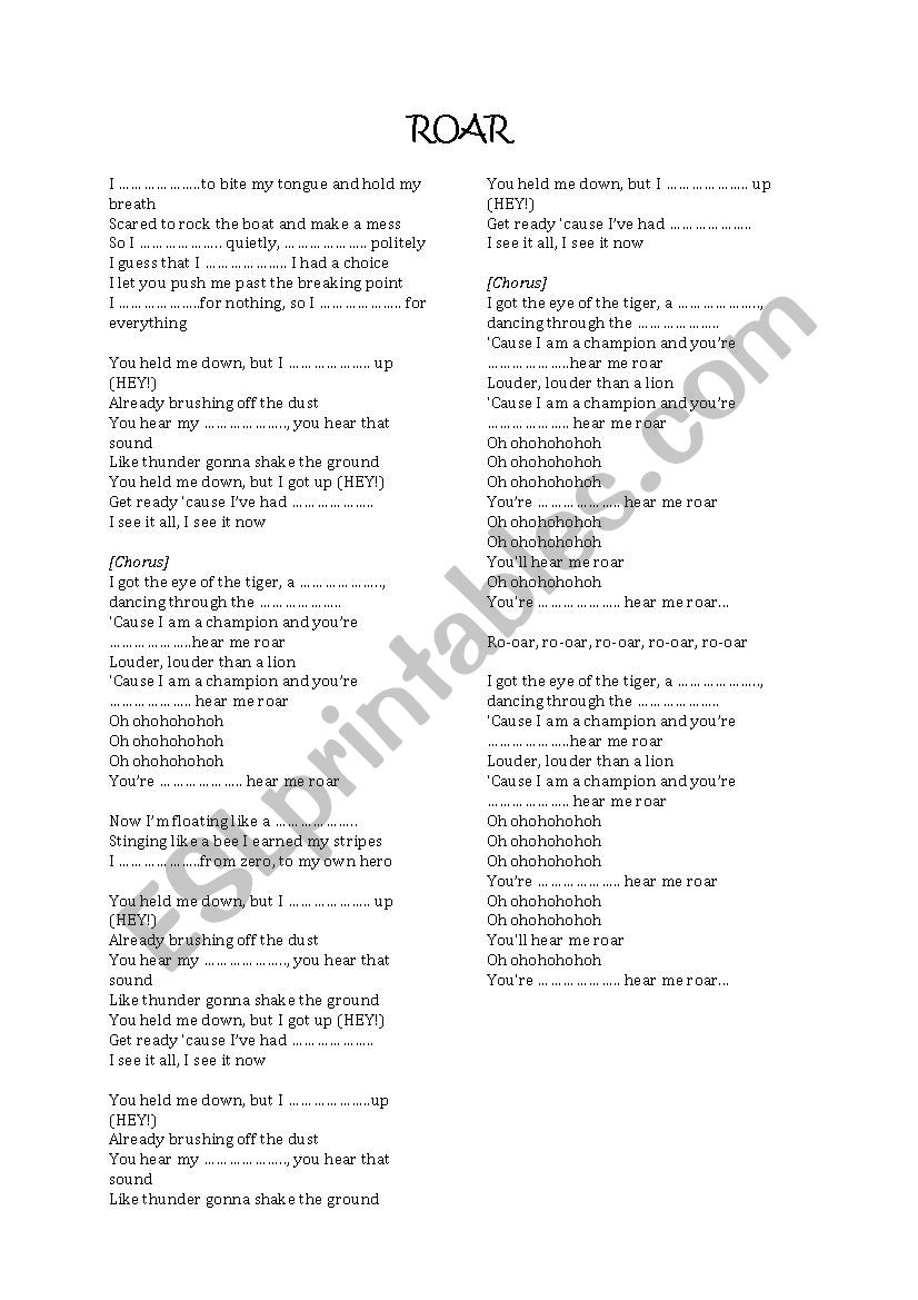 Roar (song + Past Simple) worksheet