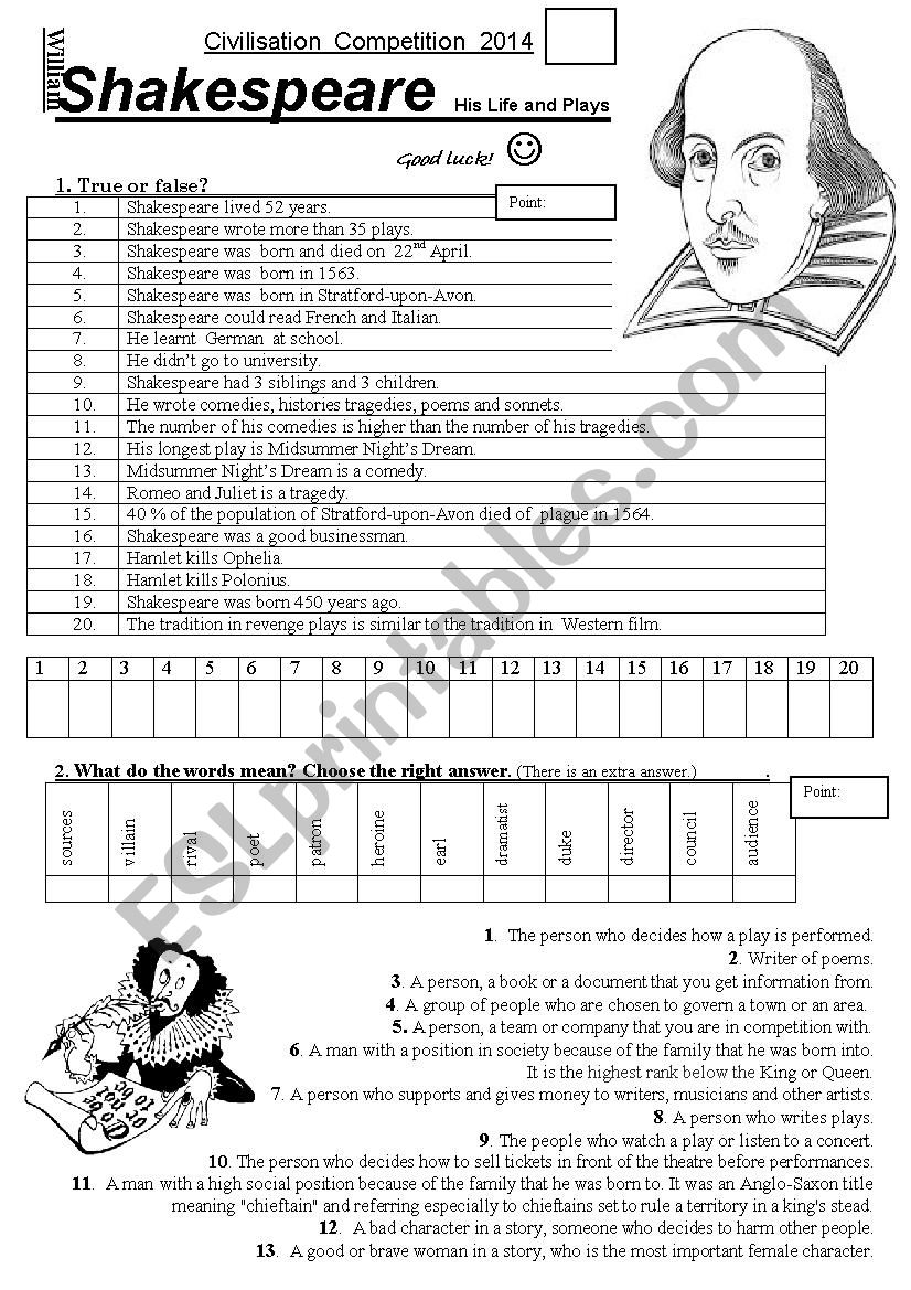 Shakespeare worksheet