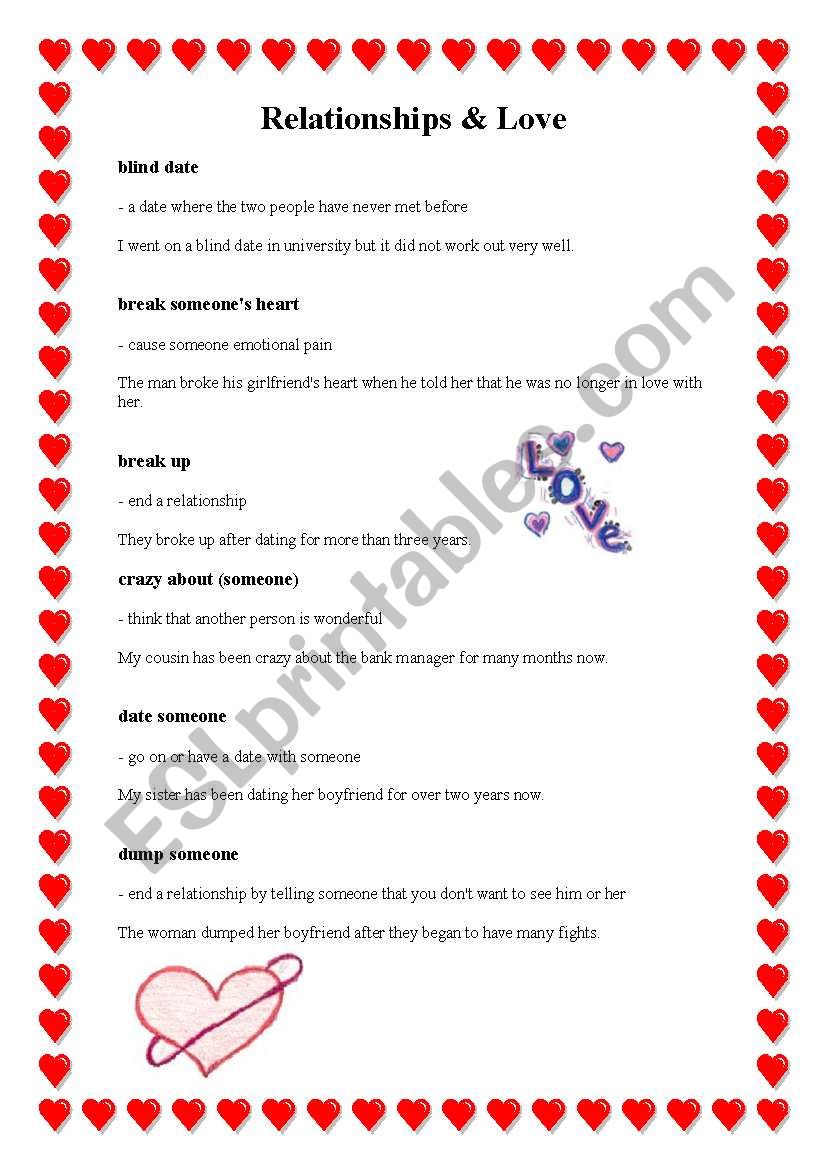 Relationship and love Idioms worksheet