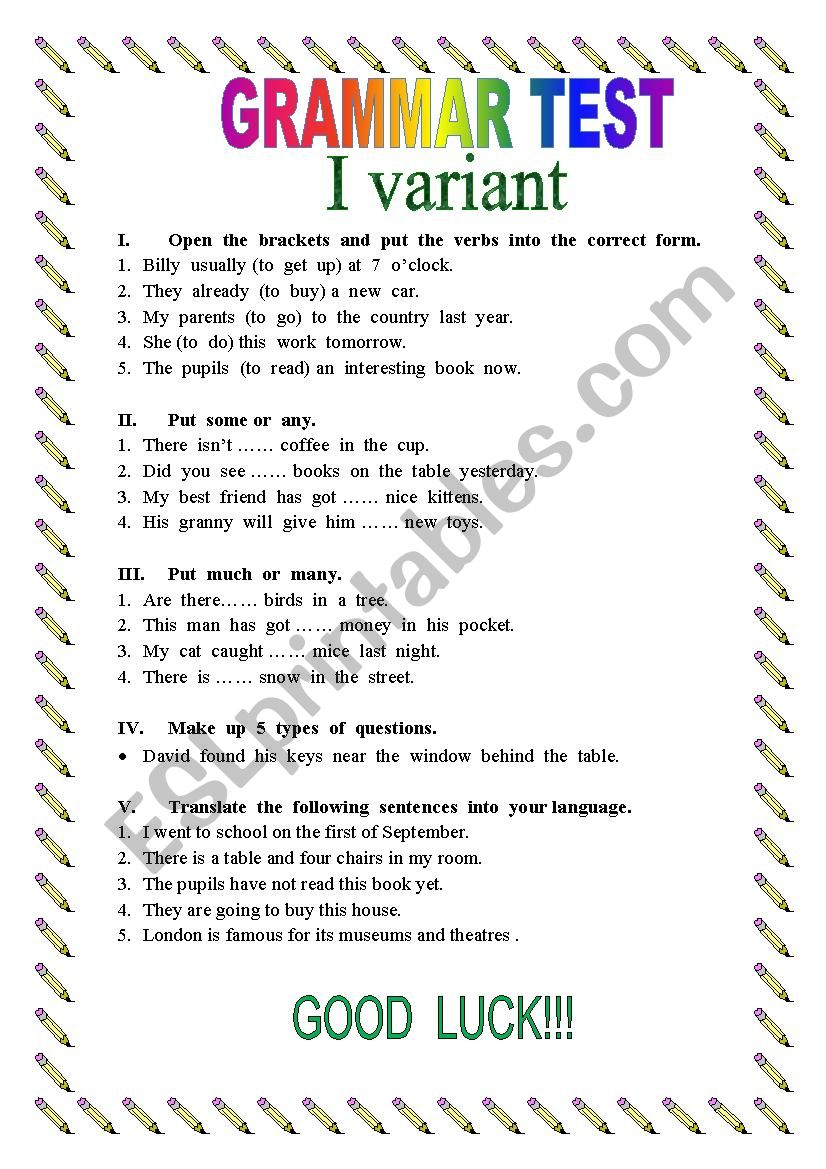 Grammar Test worksheet