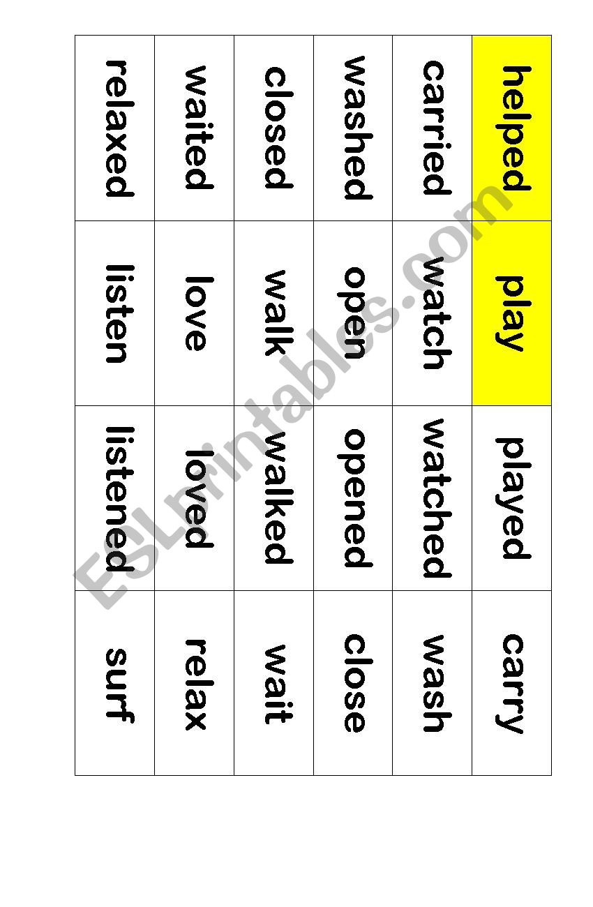 Past Tense Regular Verbs Domino