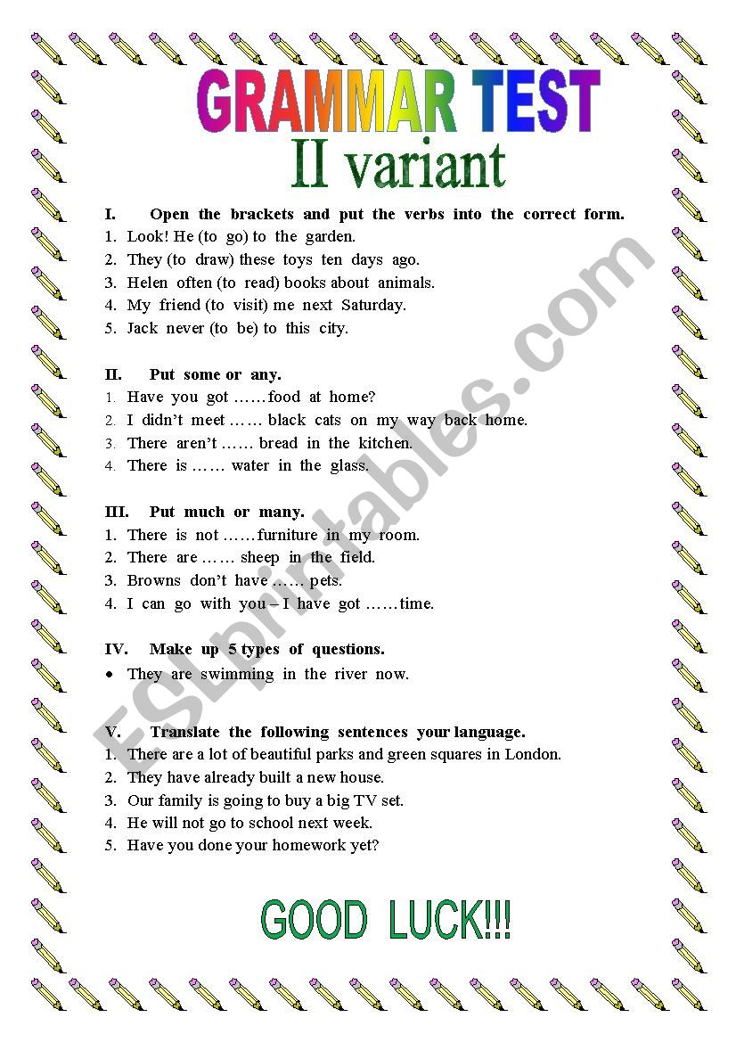 Grammar Test worksheet