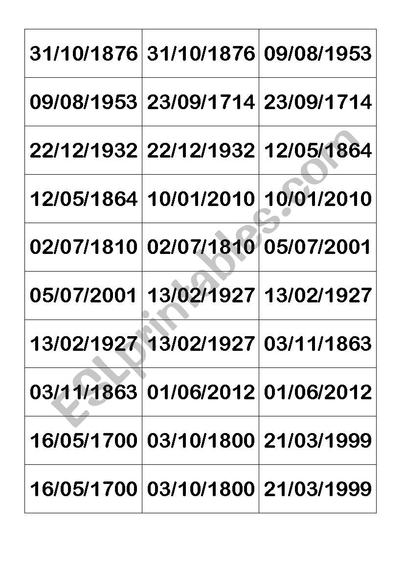 Saying Dates worksheet