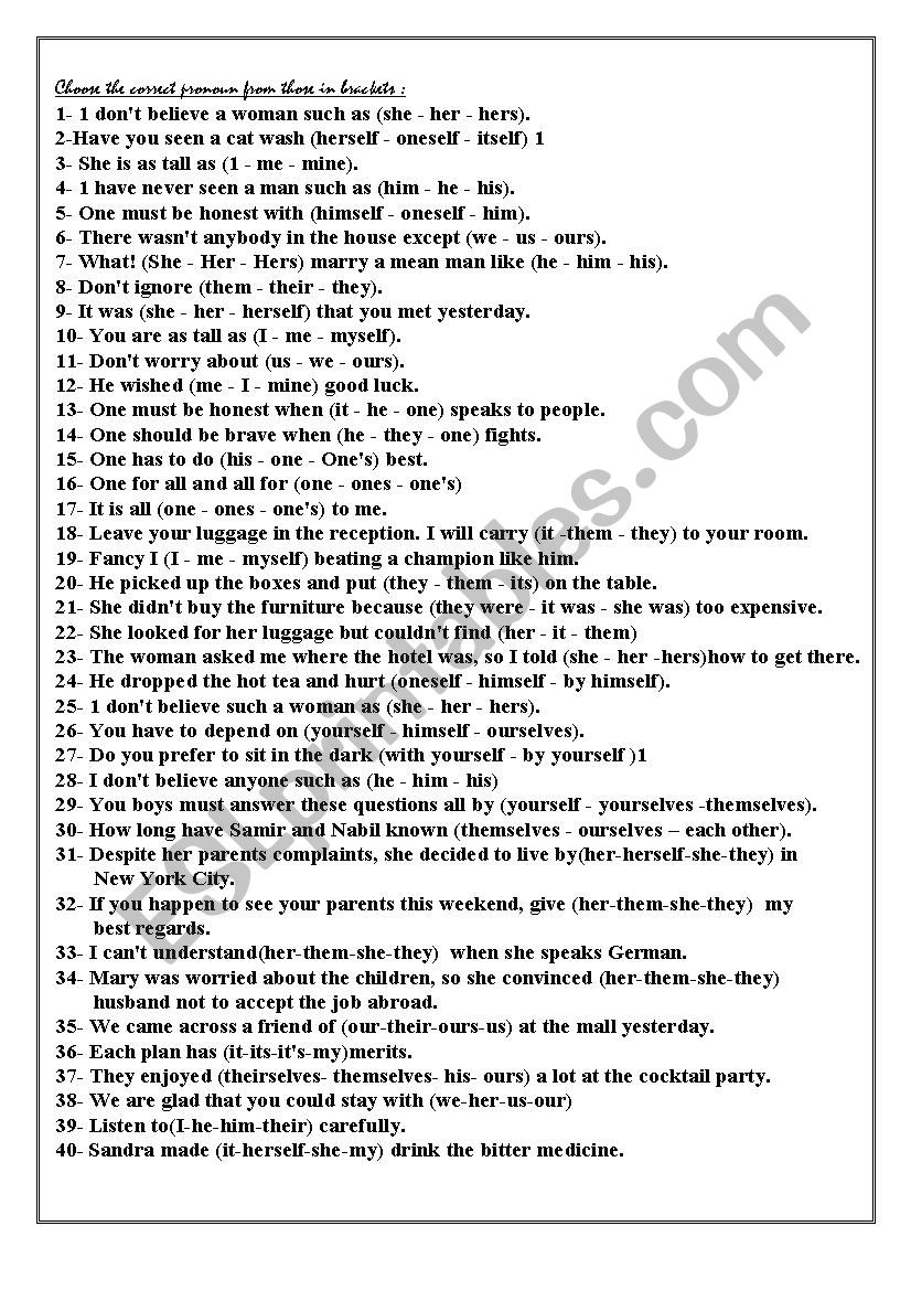 pronouns worksheet