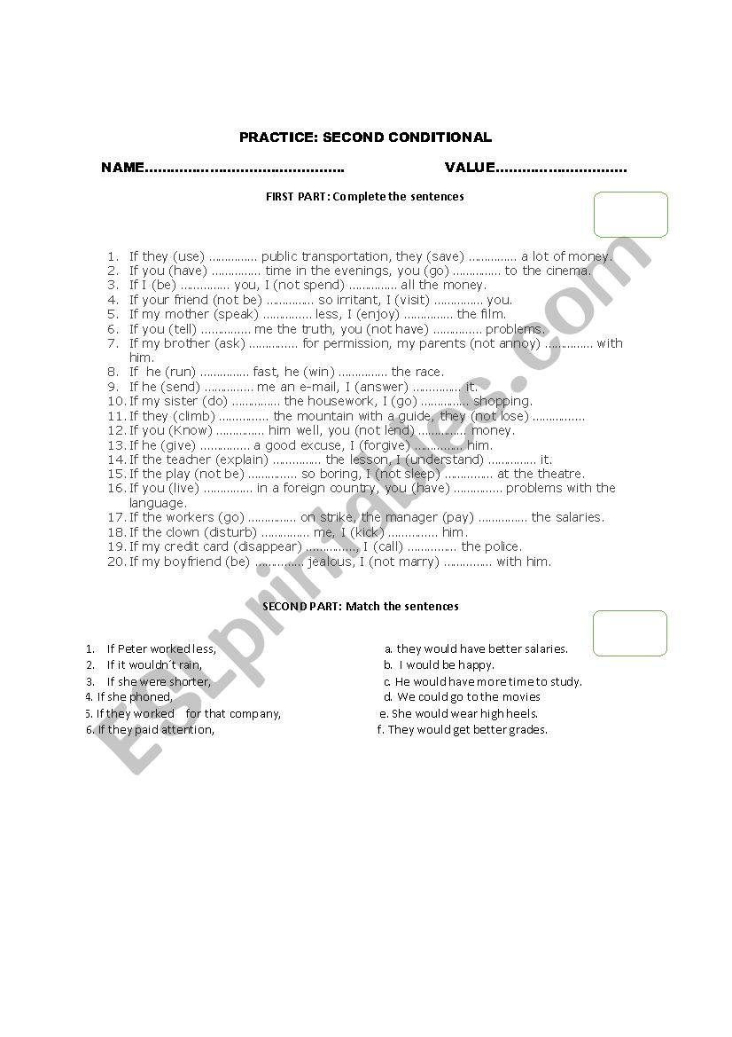 SECOND CONDITIONAL worksheet