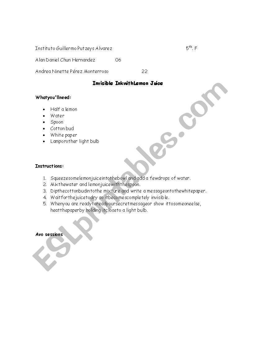 experiment worksheet