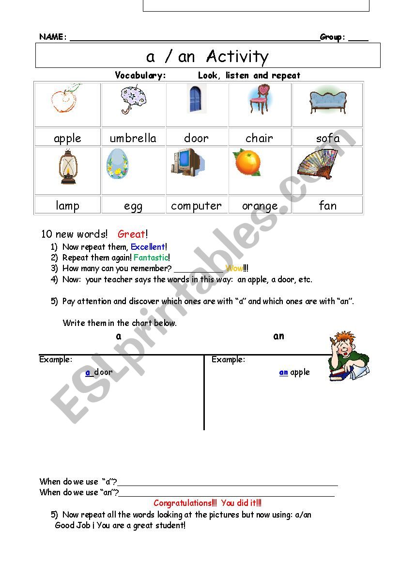 A / AN WORKSHEET worksheet