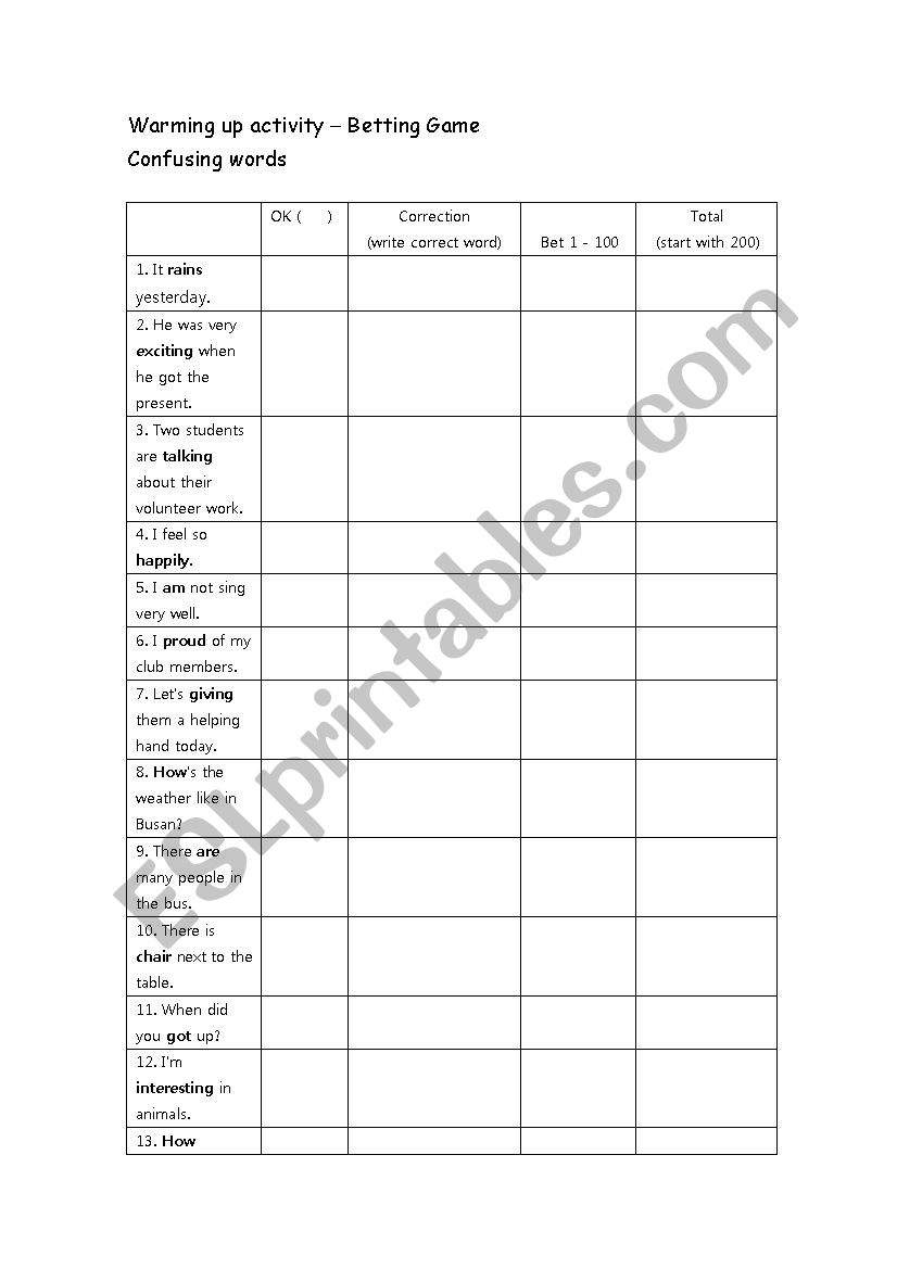 Confusing Words worksheet