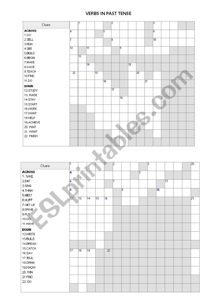 CROSSWORLD OF PAST TENSES ,THIRD PERSON , PLURAL NOUNS , COMPARATIVE AND SUPERLATIVE ADJECTIVES