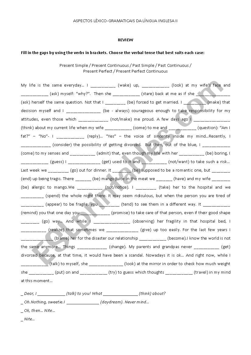 tense review worksheet