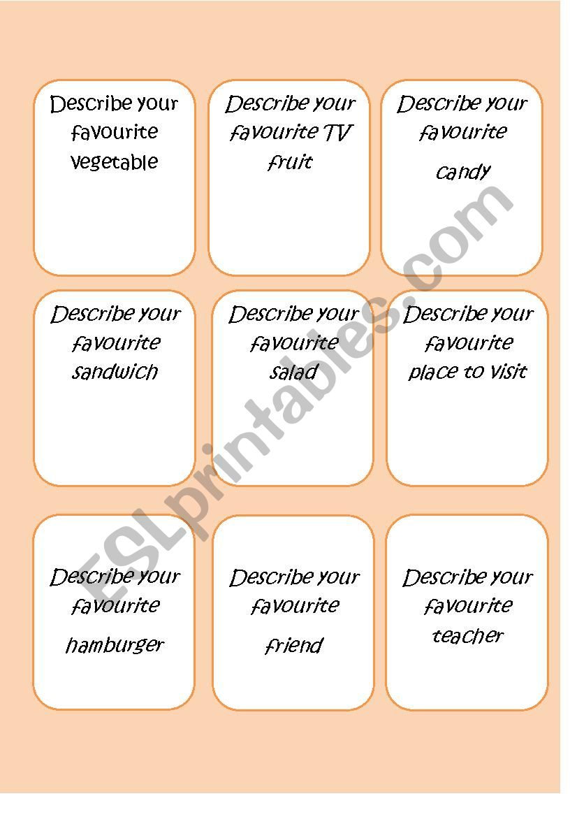 Speaking cards: My favourite  worksheet