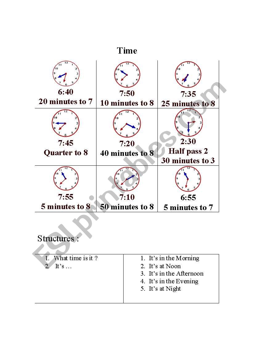 Time of the day worksheet