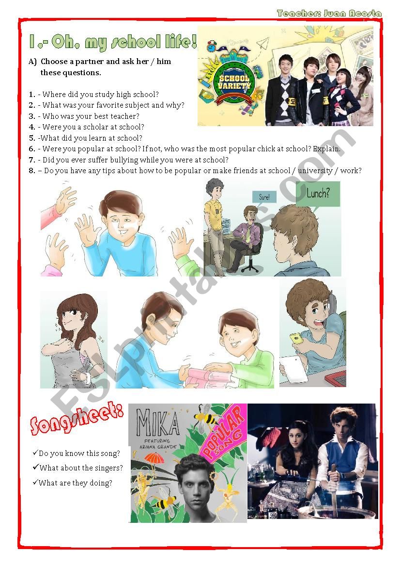 SONG WORKSHEET: POPULAR SONG BY MIKA SONG WORKSHEET: POPULAR SONG BY MIKA