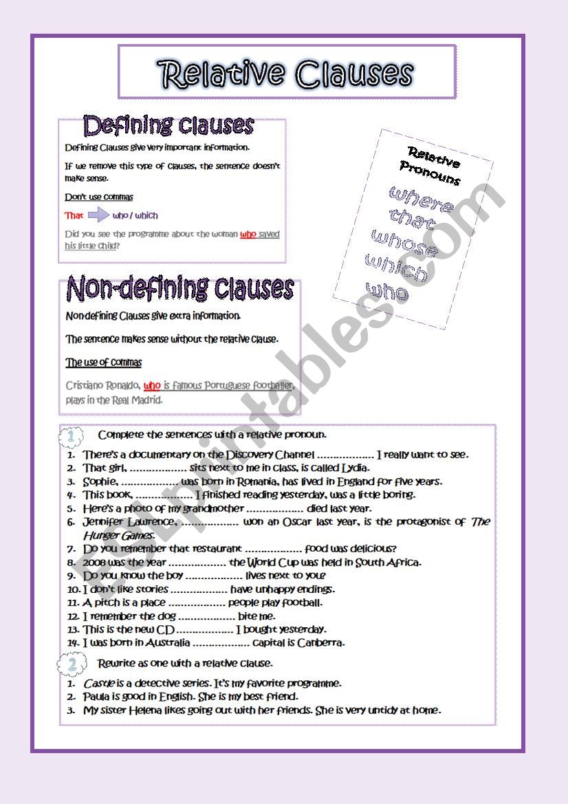 Relative Clauses review worksheet