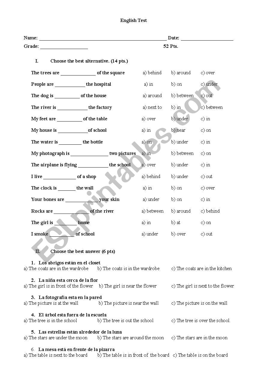 Prepositions worksheet