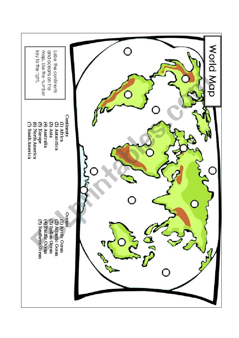 Continents search worksheet