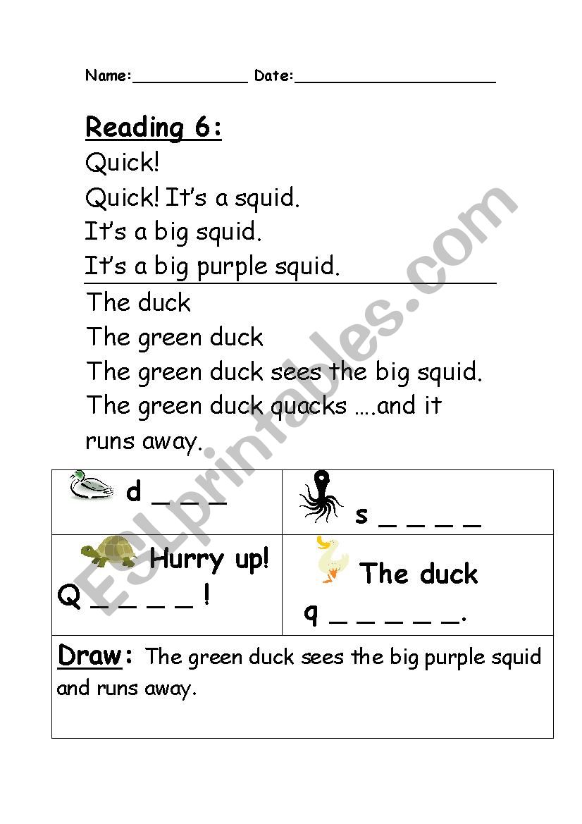 Phonics Reading 6 worksheet