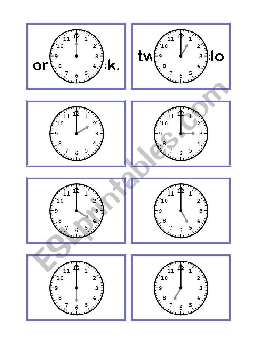 Telling time cards part 1 worksheet