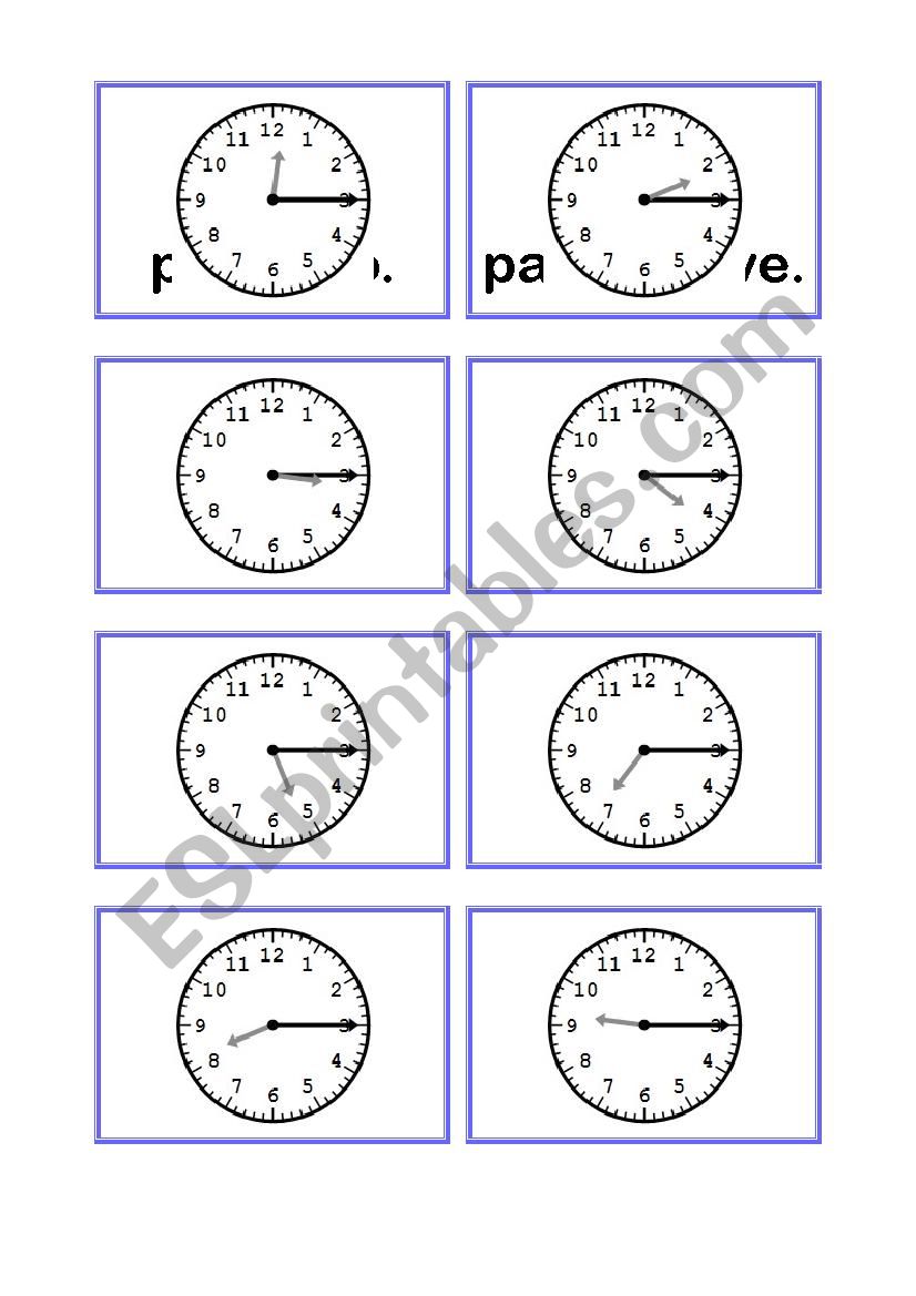 Telling time cards part 2 worksheet