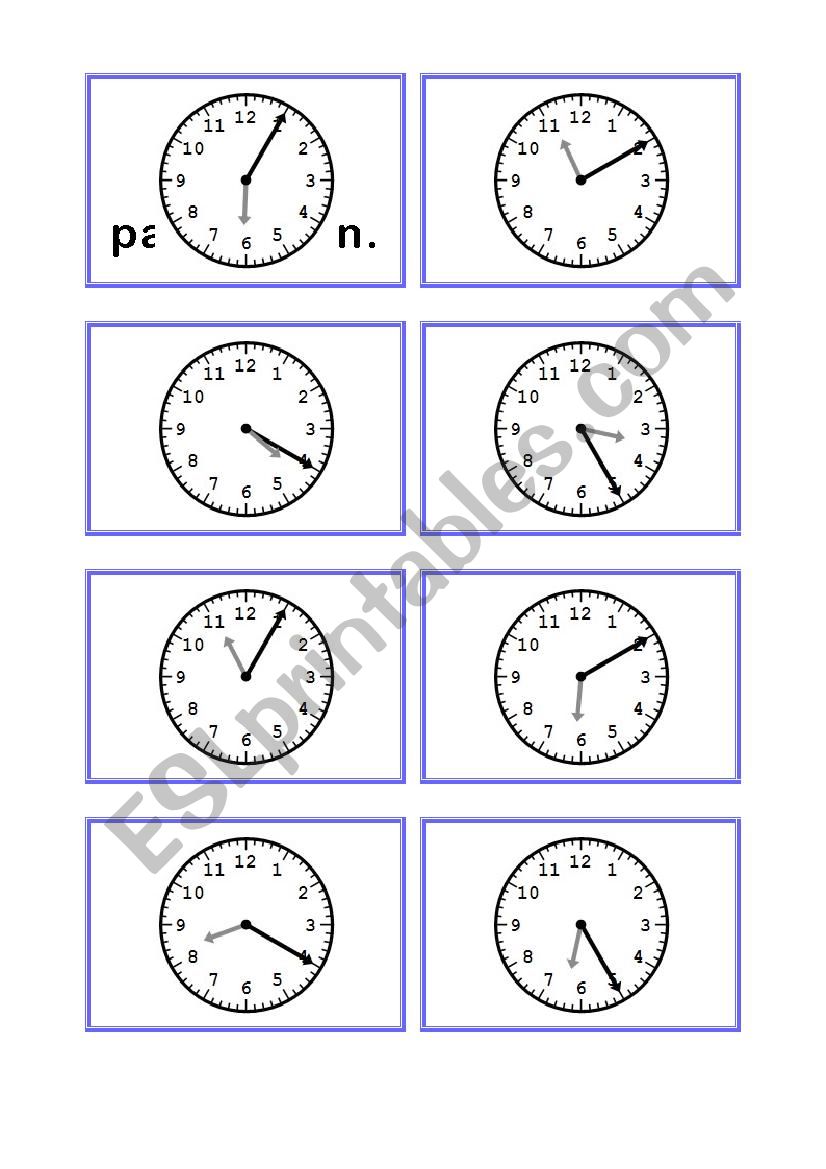 Telling time cards part 3 worksheet