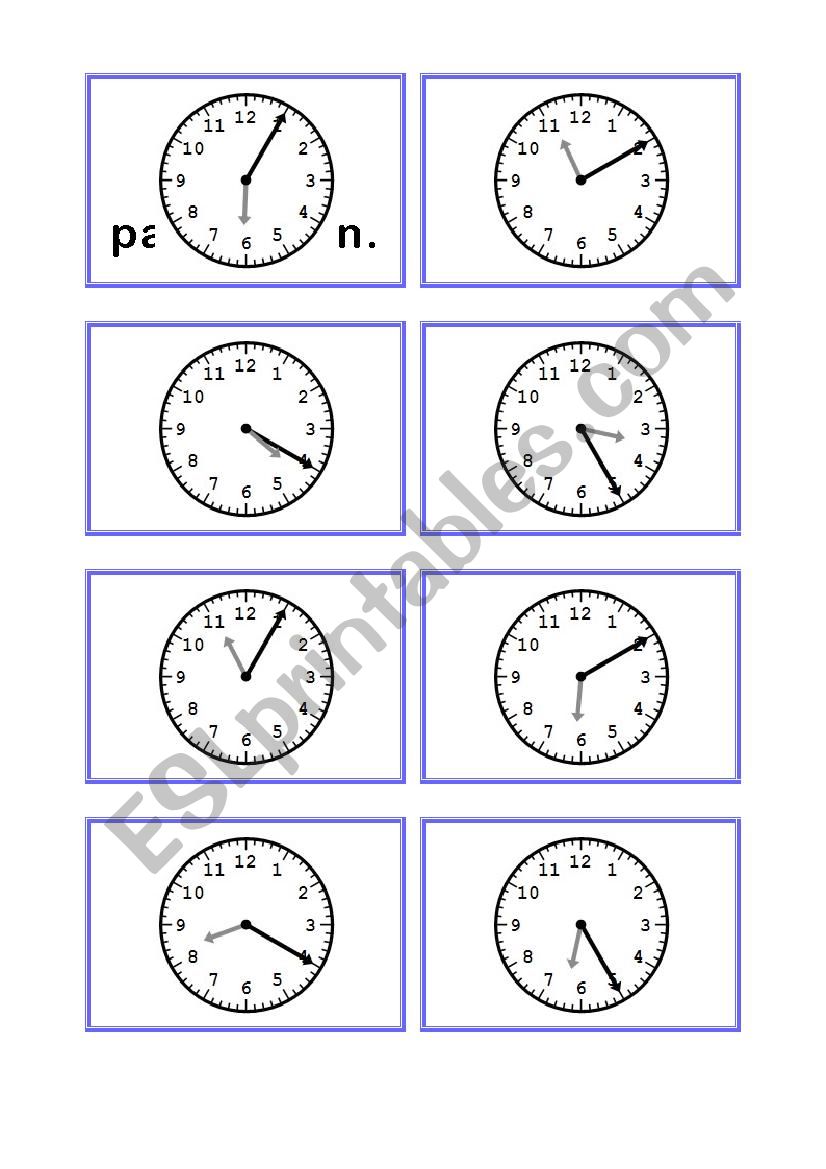 Telling time cards part 3 worksheet