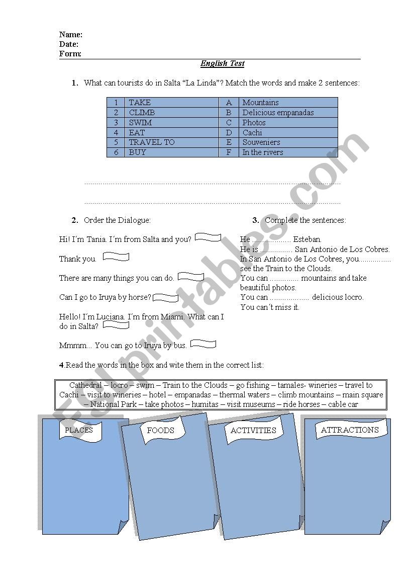 Test - Salta La Linda worksheet