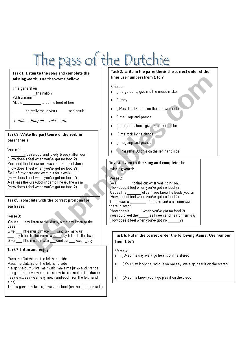 The pass of the dutchie worksheet