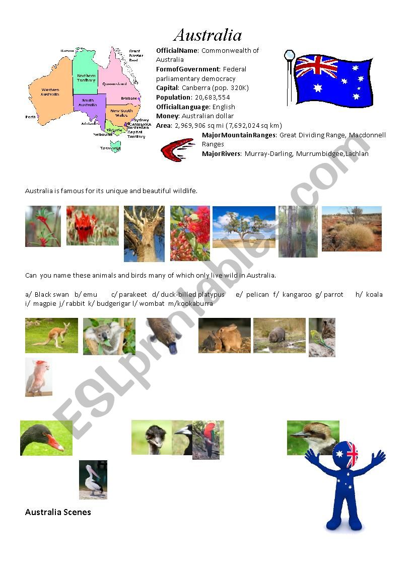 Introduction to Australia Picture Sheet