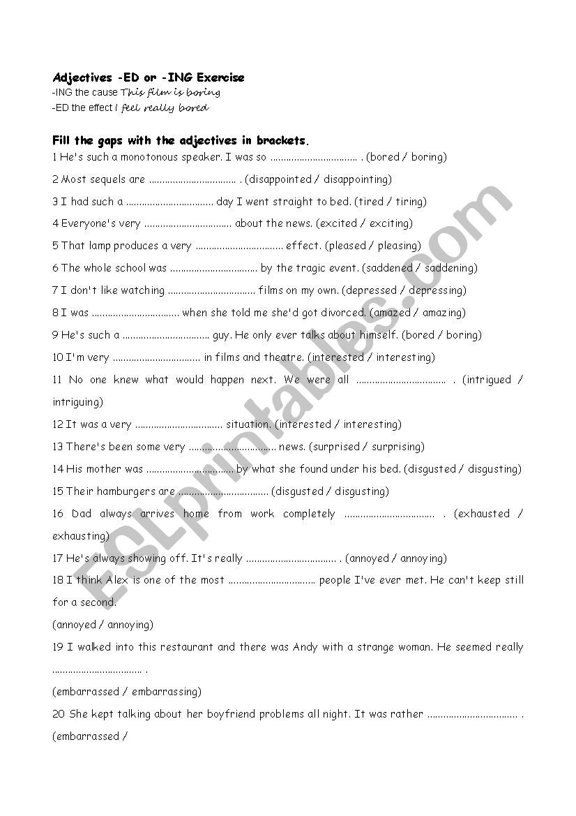 Adjectives -ing, -ed worksheet