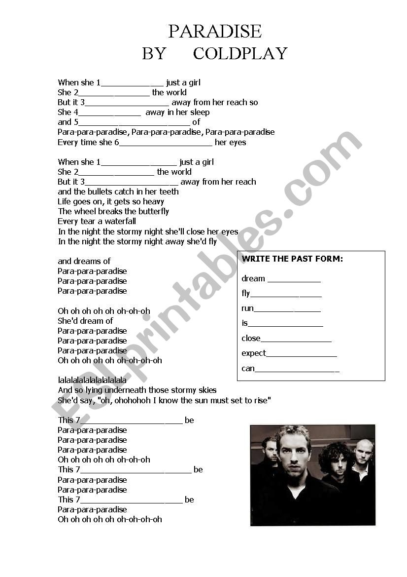 PARADISE by Coldplay  worksheet