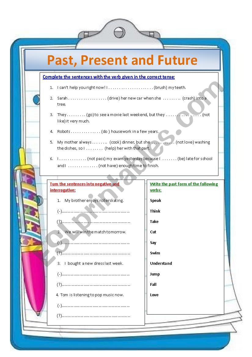 Present, Past and Future worksheet