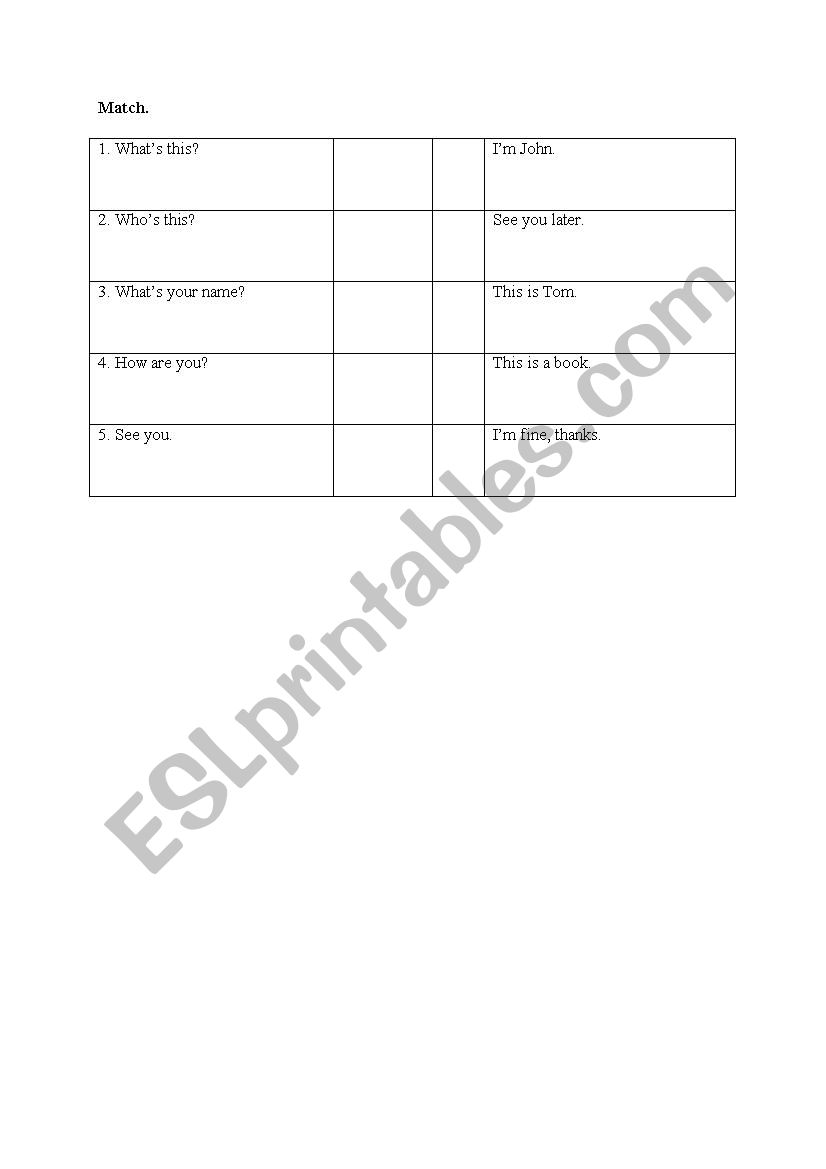 Matching Question and Answer worksheet