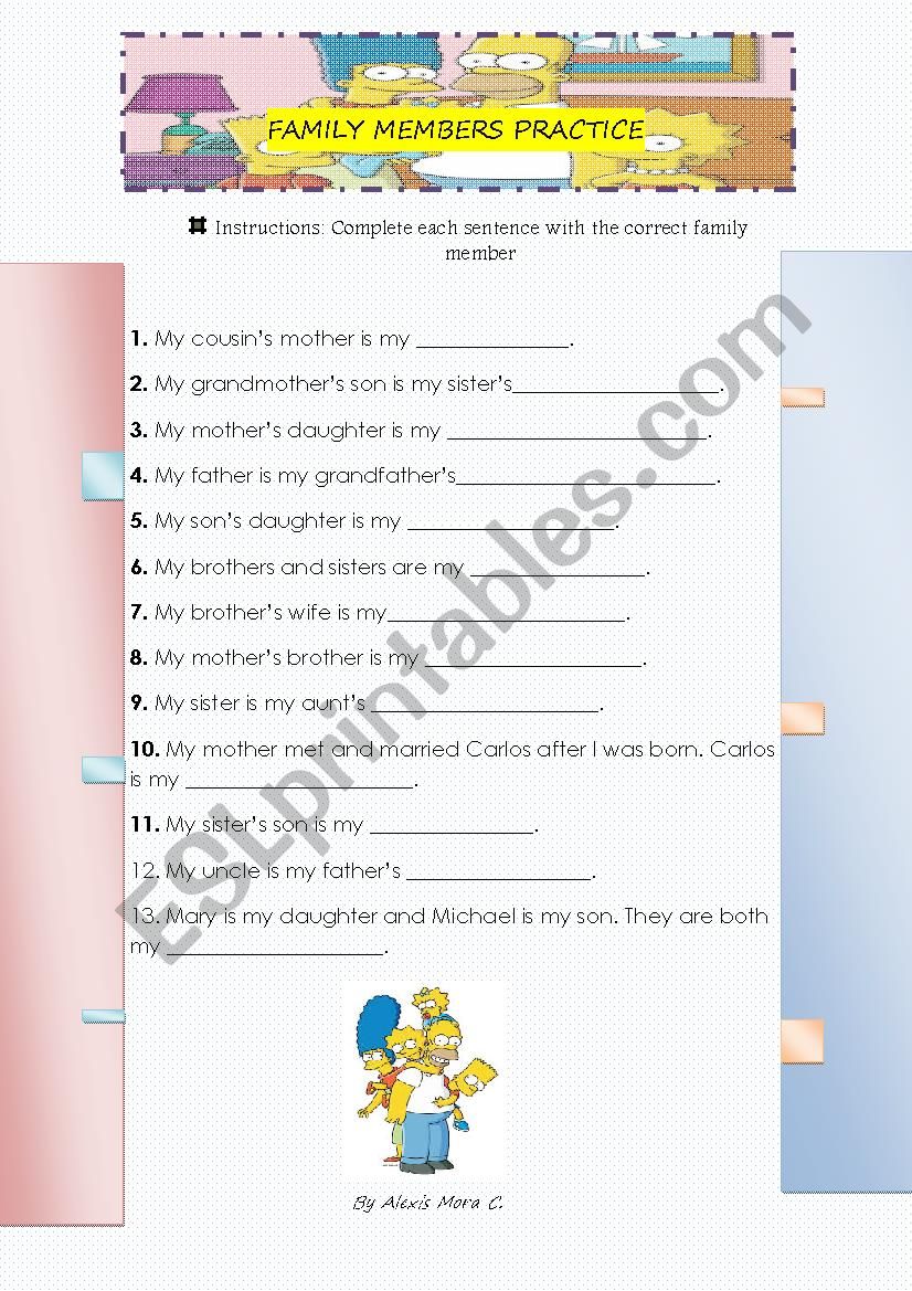 Family Members worksheet