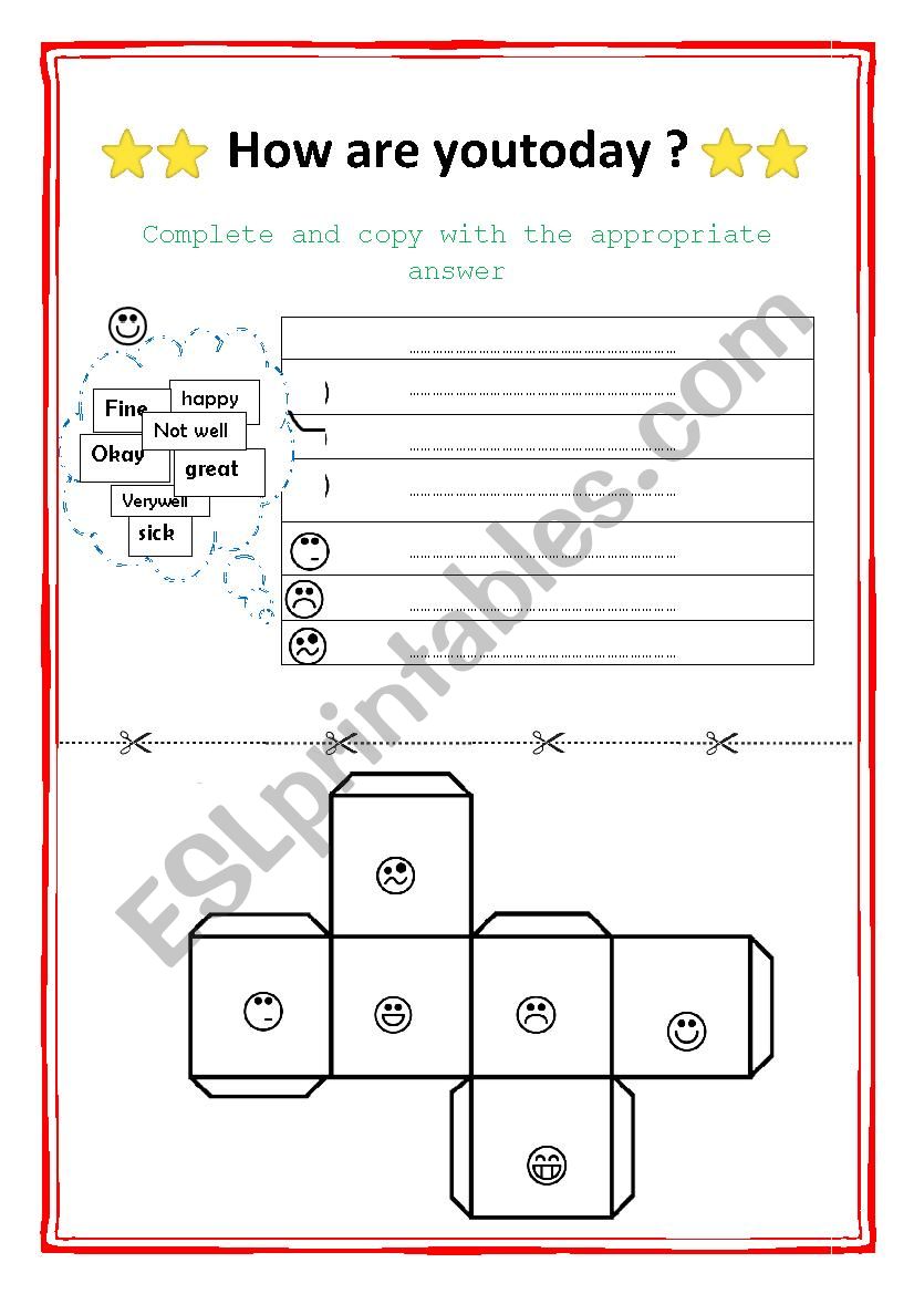 how are you today ? 1 activity 1 die to roll