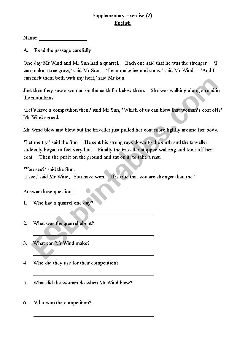 Reading materials worksheet