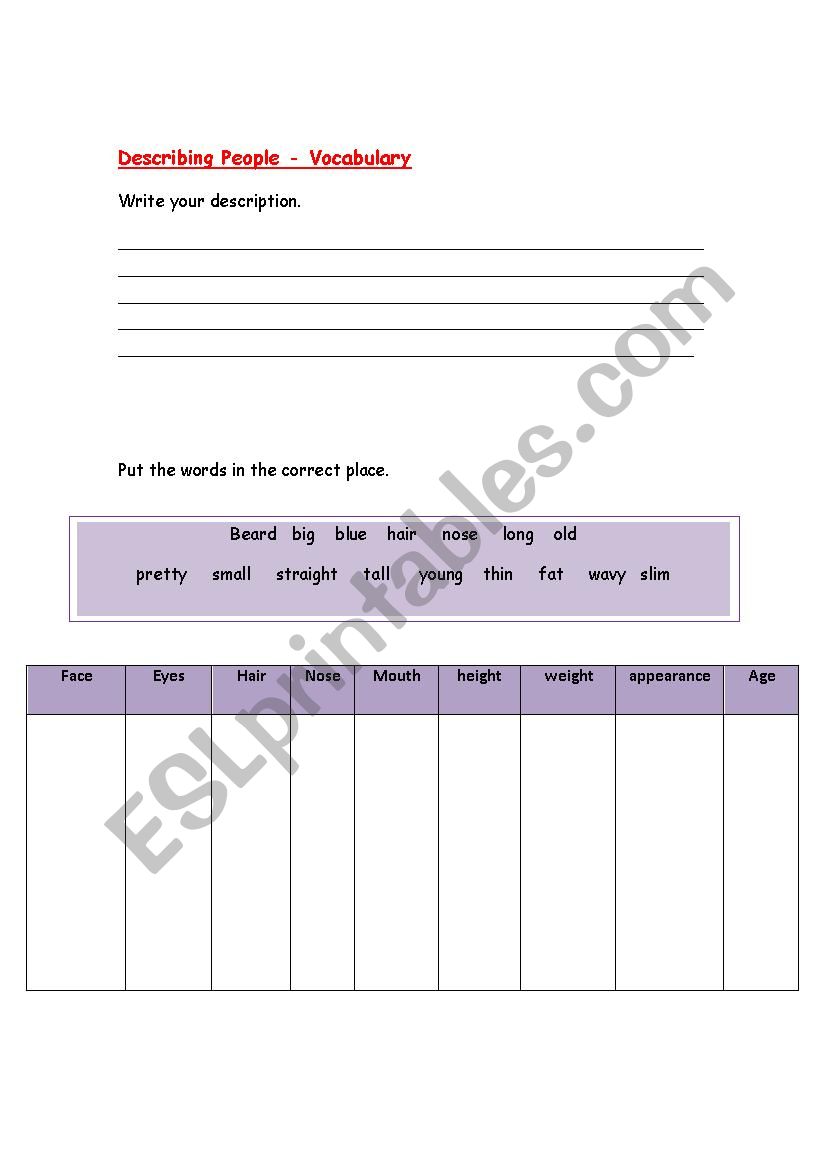 Describing people worksheet