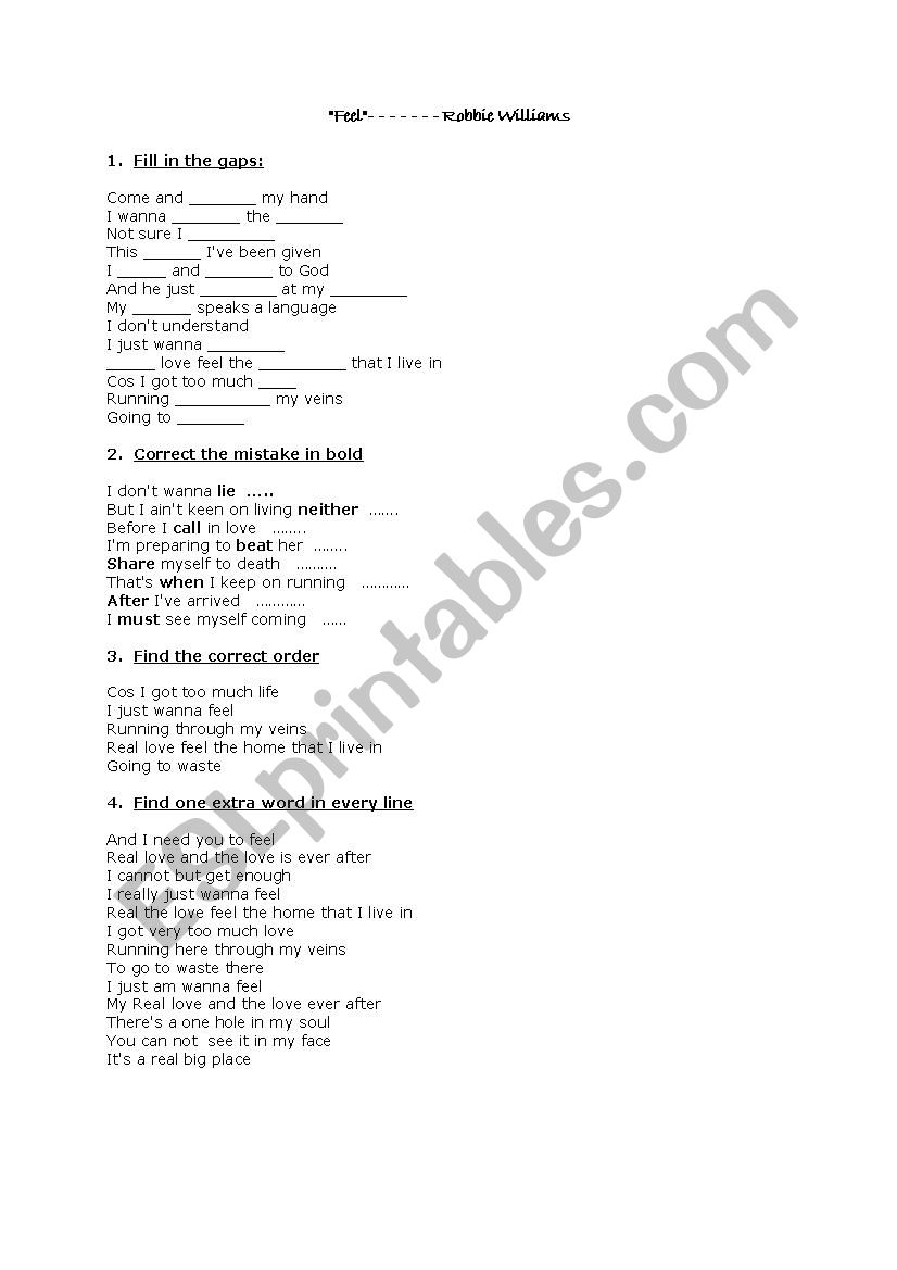 Song worksheet worksheet