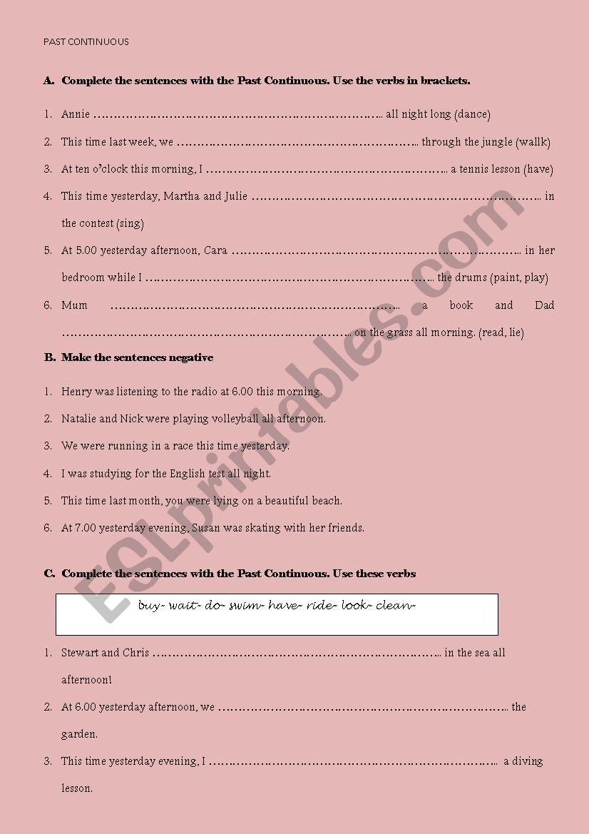 Past continuous worksheet