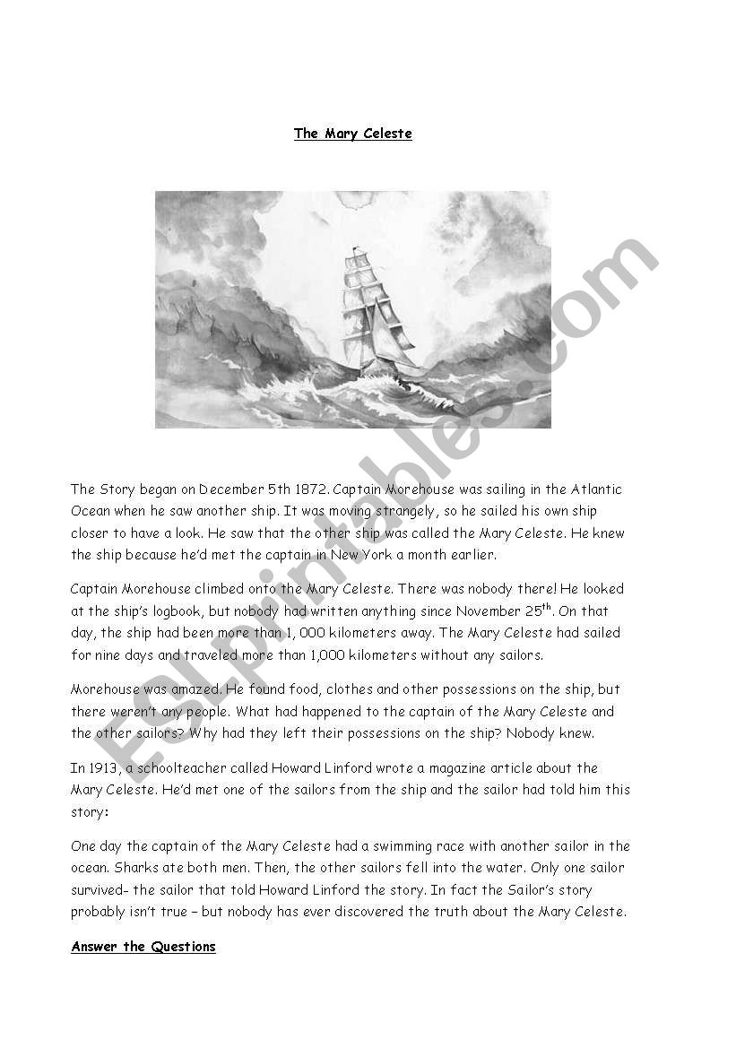 The Story of the Mary Celeste worksheet
