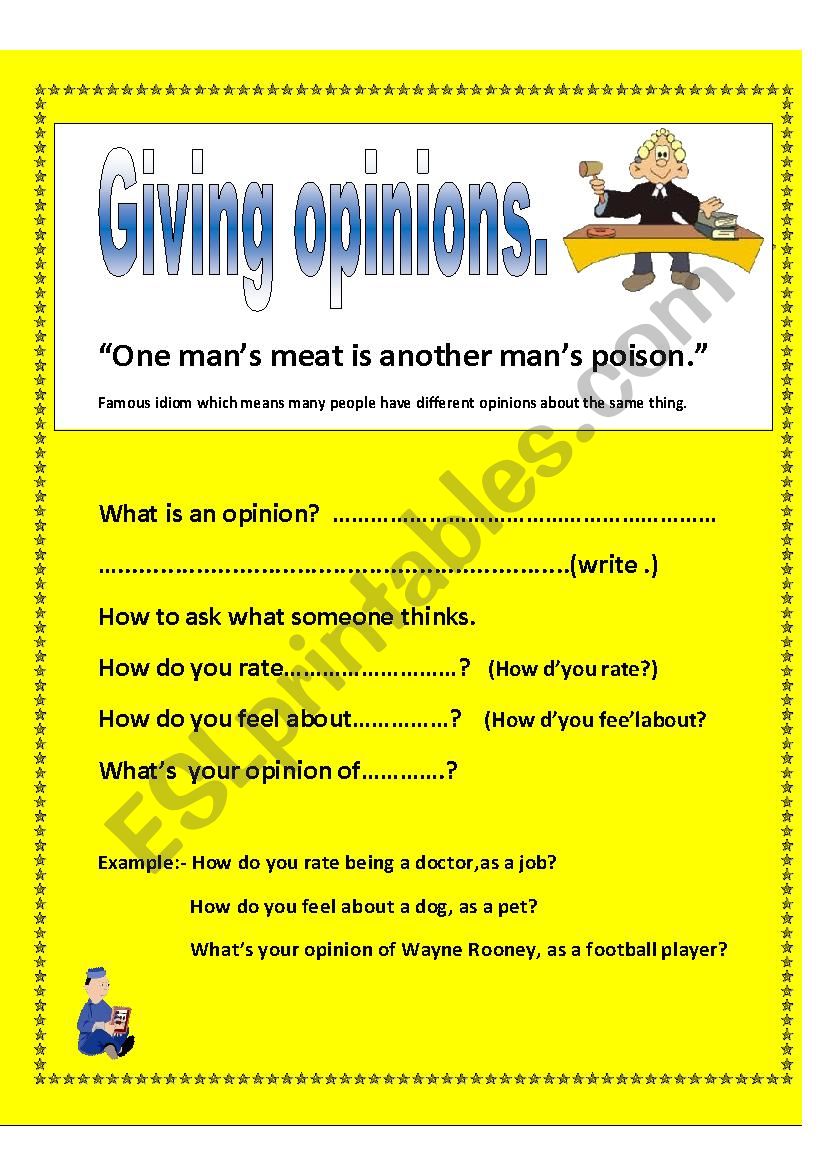 Giving opinions speaking lesson.