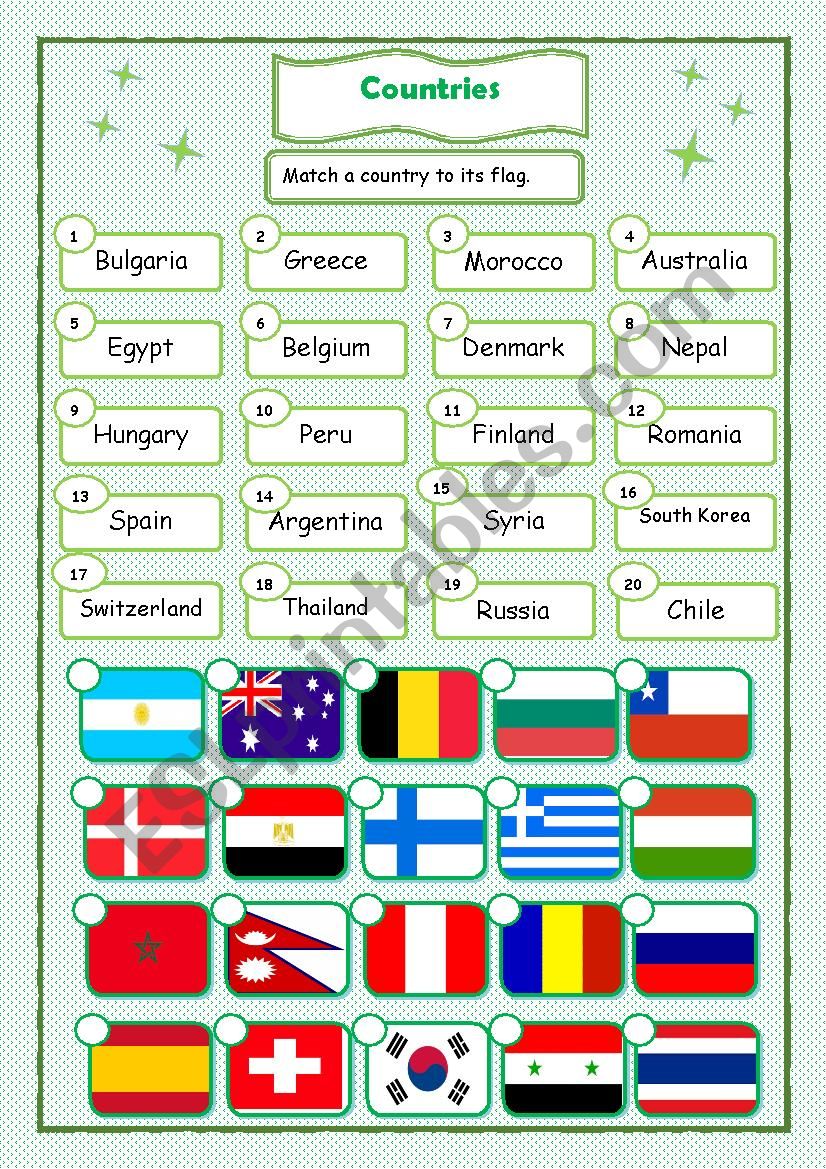 Countries and Flags -2 worksheet